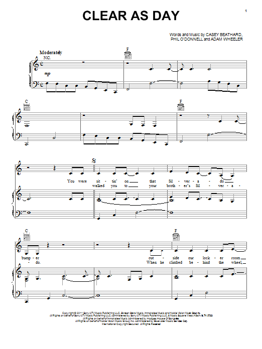 Scotty McCreery Clear As Day Sheet Music Notes & Chords for Piano, Vocal & Guitar (Right-Hand Melody) - Download or Print PDF