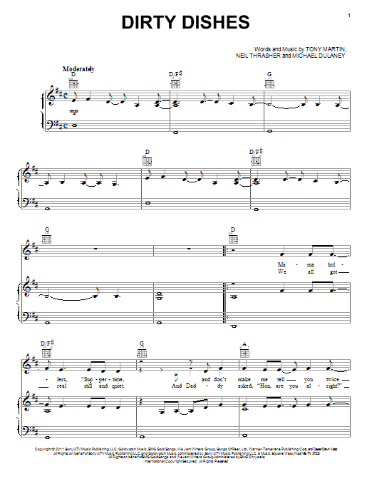 Scotty McCreery Dirty Dishes Sheet Music Notes & Chords for Piano, Vocal & Guitar (Right-Hand Melody) - Download or Print PDF