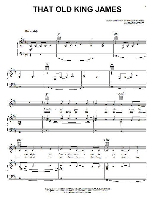 Scotty McCreery That Old King James Sheet Music Notes & Chords for Piano, Vocal & Guitar (Right-Hand Melody) - Download or Print PDF