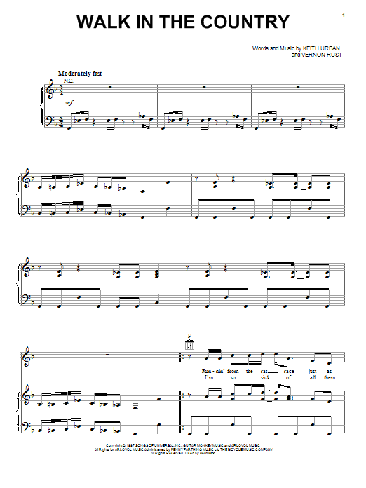 Scotty McCreery Walk In The Country Sheet Music Notes & Chords for Piano, Vocal & Guitar (Right-Hand Melody) - Download or Print PDF