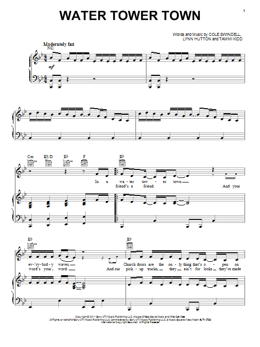 Scotty McCreery Water Tower Town Sheet Music Notes & Chords for Piano, Vocal & Guitar (Right-Hand Melody) - Download or Print PDF