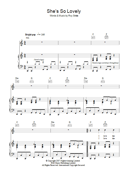 Scouting For Girls She's So Lovely Sheet Music Notes & Chords for Piano, Vocal & Guitar - Download or Print PDF