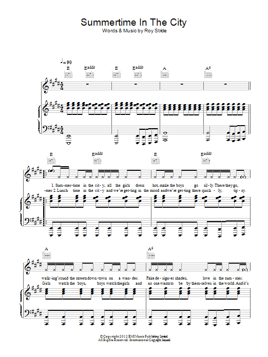 Scouting For Girls Summertime In The City Sheet Music Notes & Chords for Easy Piano - Download or Print PDF