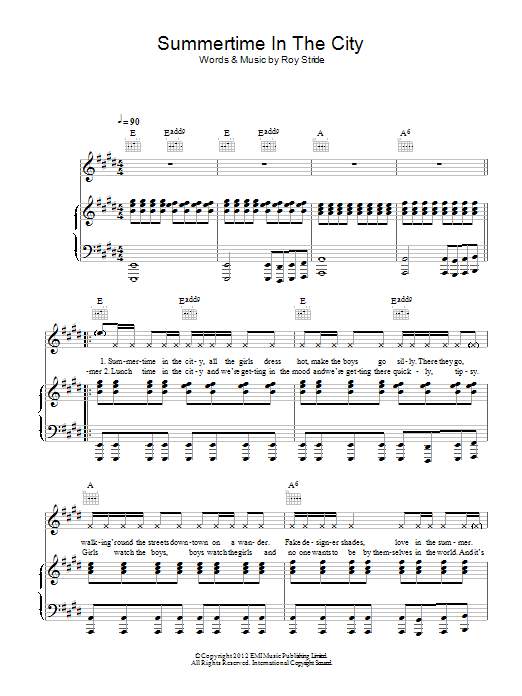 Scouting For Girls Summertime In The City Sheet Music Notes & Chords for Piano, Vocal & Guitar (Right-Hand Melody) - Download or Print PDF