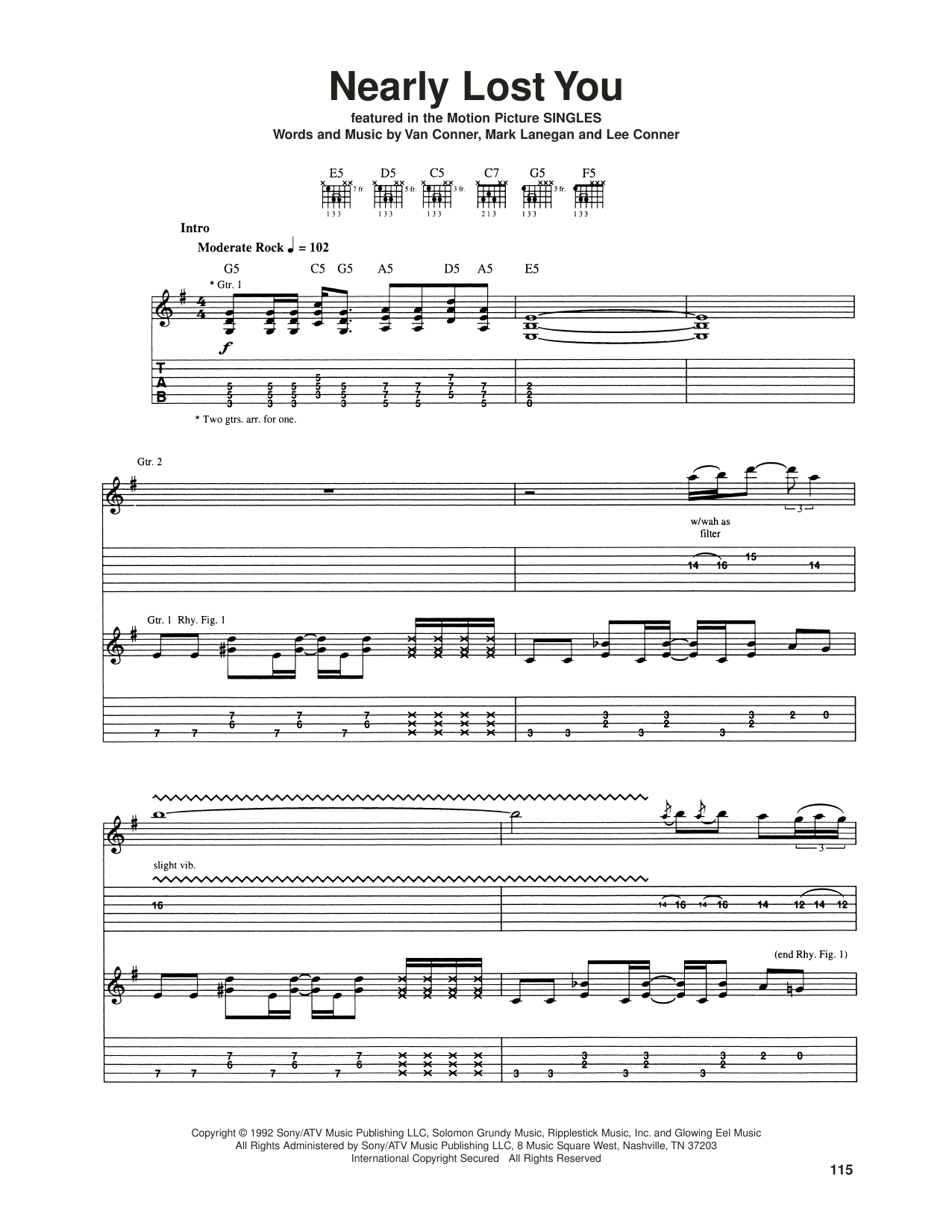 Screaming Trees Nearly Lost You Sheet Music Notes & Chords for Guitar Tab - Download or Print PDF Screaming Trees Nearly Lost You Sheet Music Notes & Chords for Guitar Tab - Download or Print PDF