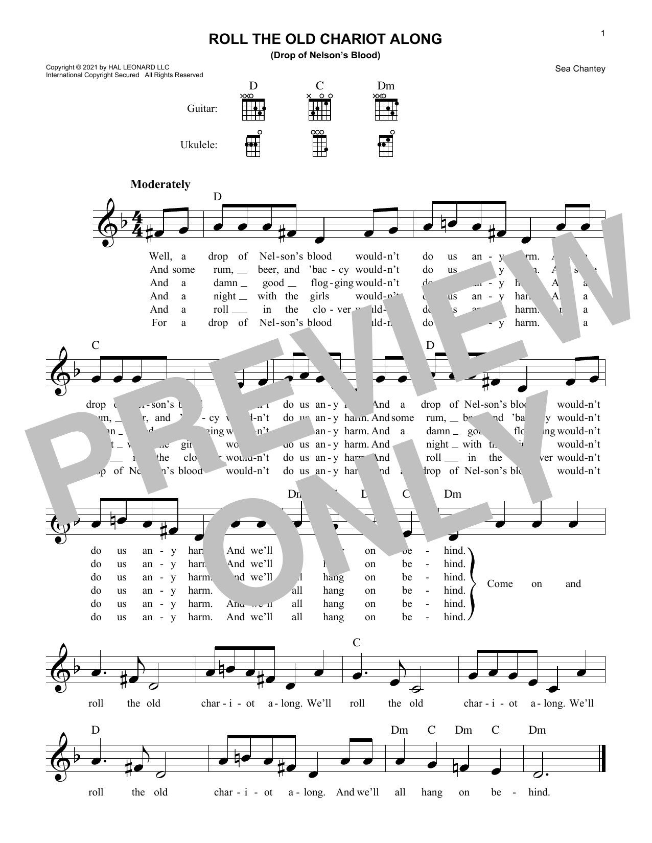 Sea Chantey Roll The Old Chariot Along Sheet Music Notes & Chords for Lead Sheet / Fake Book - Download or Print PDF