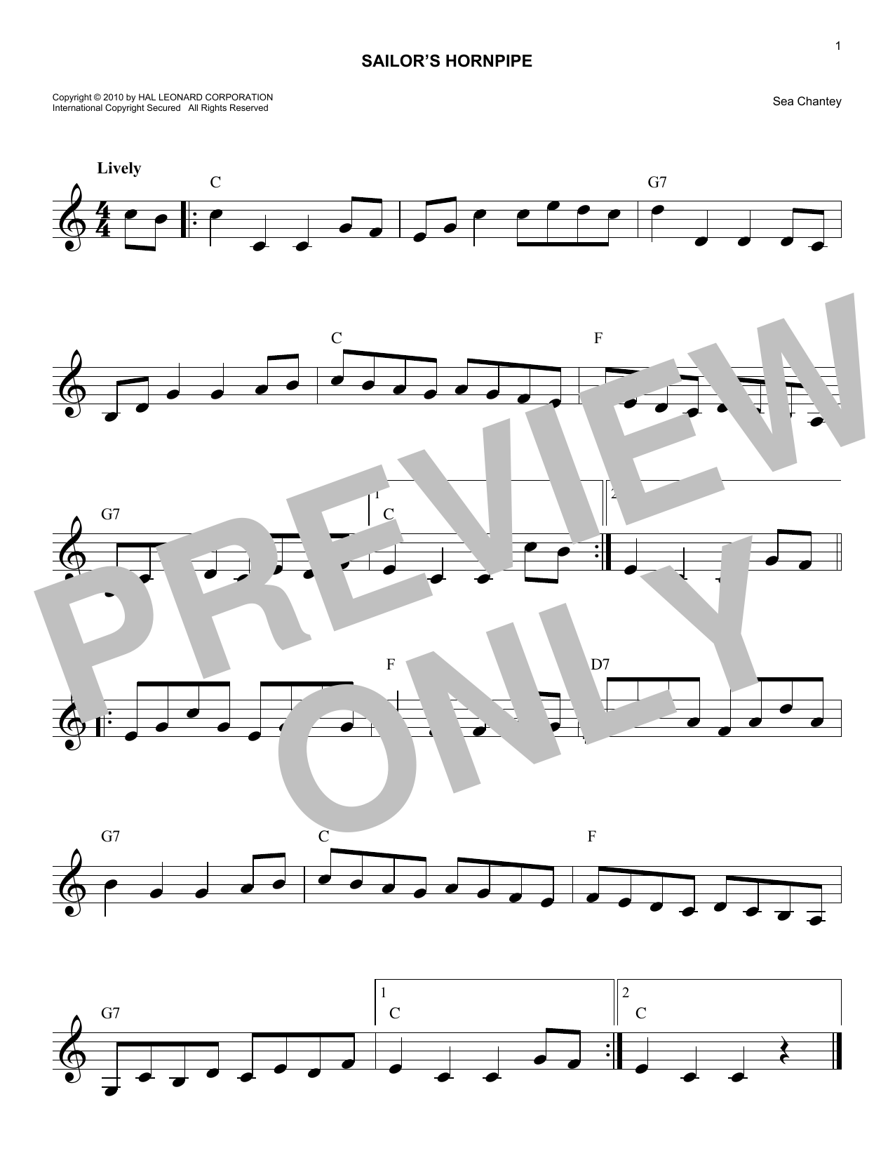 Sea Chantey Sailors Hornpipe Sheet Music Notes & Chords for 5-Finger Piano - Download or Print PDF