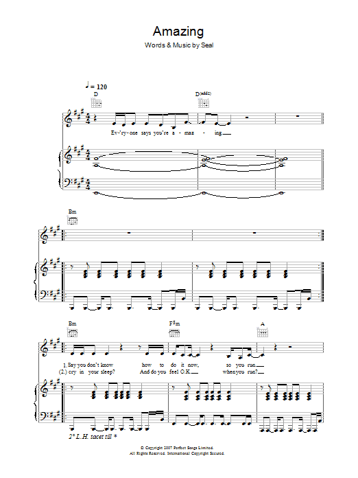 Seal Amazing Sheet Music Notes & Chords for Piano, Vocal & Guitar - Download or Print PDF