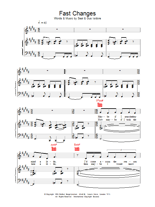 Seal Fast Changes Sheet Music Notes & Chords for Piano, Vocal & Guitar - Download or Print PDF