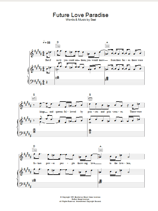 Seal Future Love Paradise Sheet Music Notes & Chords for Piano, Vocal & Guitar (Right-Hand Melody) - Download or Print PDF