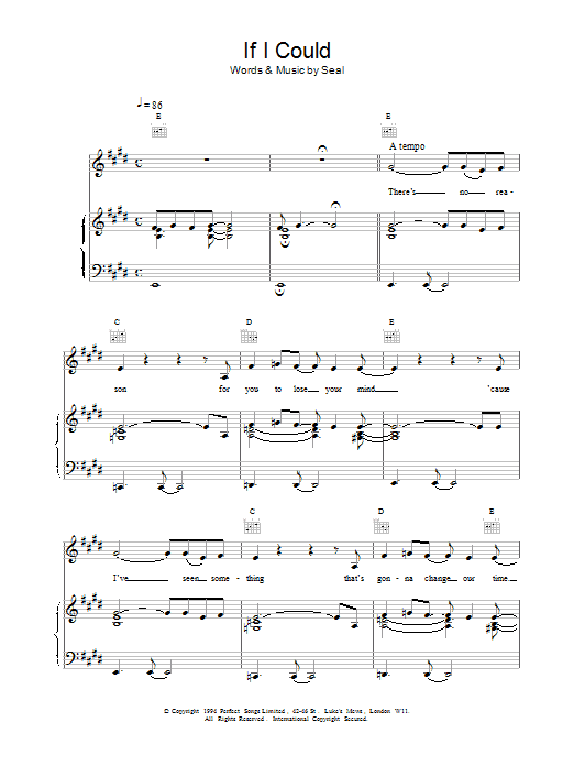 Seal If I Could Sheet Music Notes & Chords for Piano, Vocal & Guitar (Right-Hand Melody) - Download or Print PDF