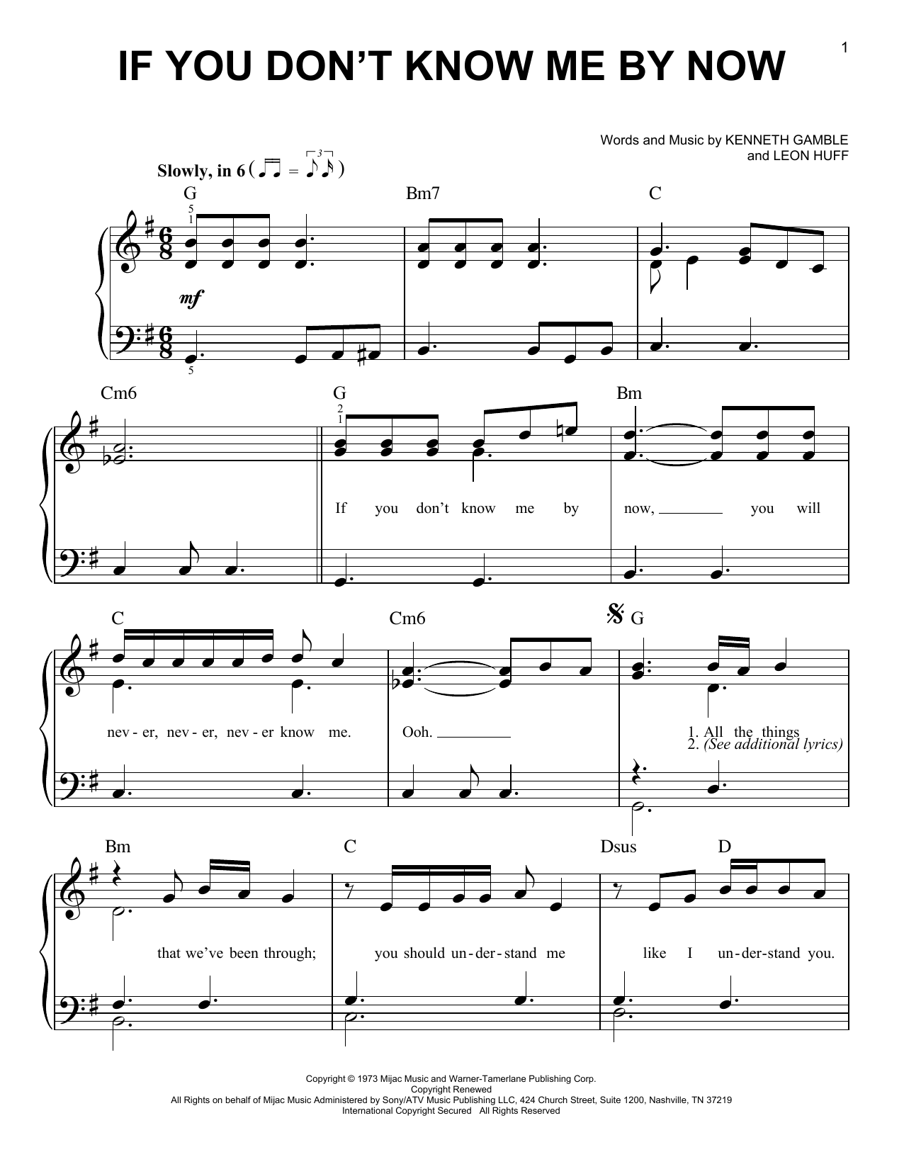 Seal If You Don't Know Me By Now Sheet Music Notes & Chords for Very Easy Piano - Download or Print PDF