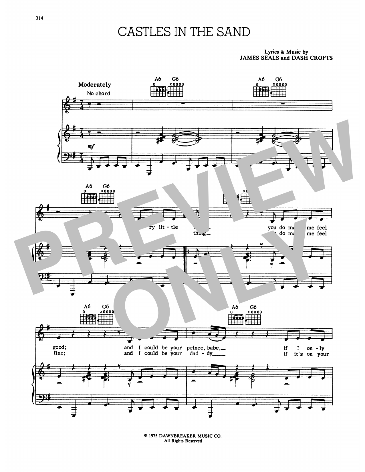 Seals and Crofts Castles In The Sand Sheet Music Notes & Chords for Piano & Vocal - Download or Print PDF