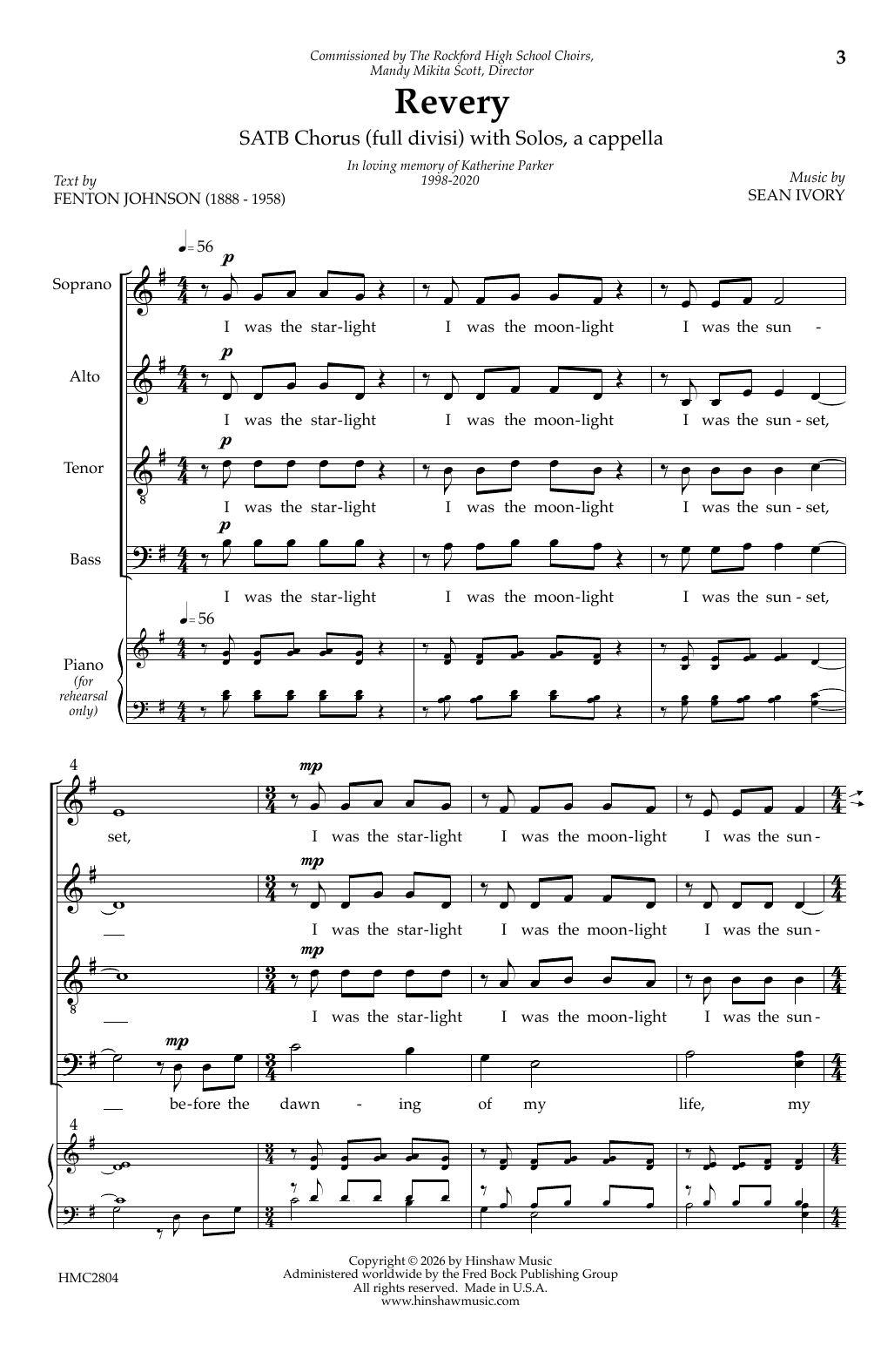 Sean Ivory Revery Sheet Music Notes & Chords for SATB Choir - Download or Print PDF