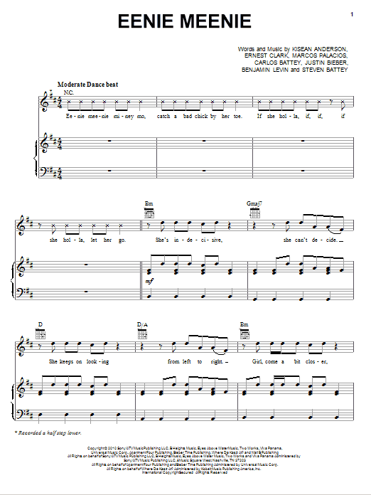 Sean Kingston & Justin Bieber Eenie Meenie Sheet Music Notes & Chords for Easy Piano - Download or Print PDF