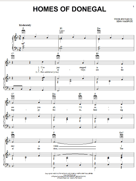 Sean Macbride Homes Of Donegal Sheet Music Notes & Chords for Piano, Vocal & Guitar (Right-Hand Melody) - Download or Print PDF