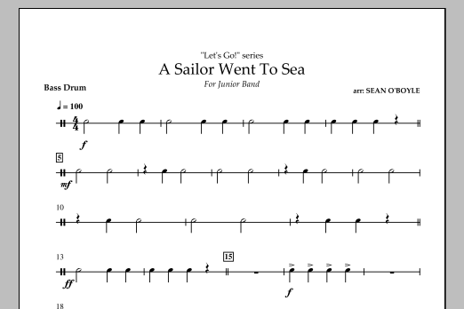 Sean O'Boyle A Sailor Went To Sea - Bass Drum Sheet Music Notes & Chords for Concert Band - Download or Print PDF