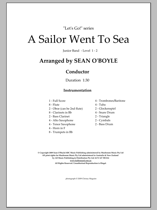 Sean O'Boyle A Sailor Went To Sea - Score Sheet Music Notes & Chords for Concert Band - Download or Print PDF