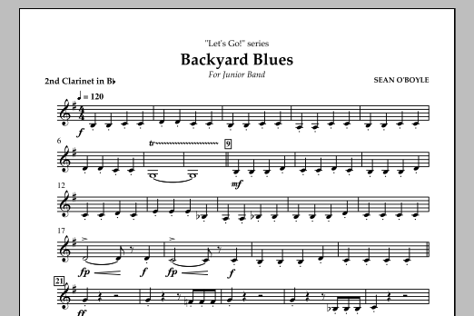 Sean O'Boyle Backyard Blues - Bb Clarinet 2 Sheet Music Notes & Chords for Concert Band - Download or Print PDF