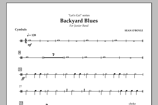 Sean O'Boyle Backyard Blues - Cymbals Sheet Music Notes & Chords for Concert Band - Download or Print PDF