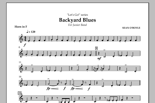 Sean O'Boyle Backyard Blues - Horn in F Sheet Music Notes & Chords for Concert Band - Download or Print PDF