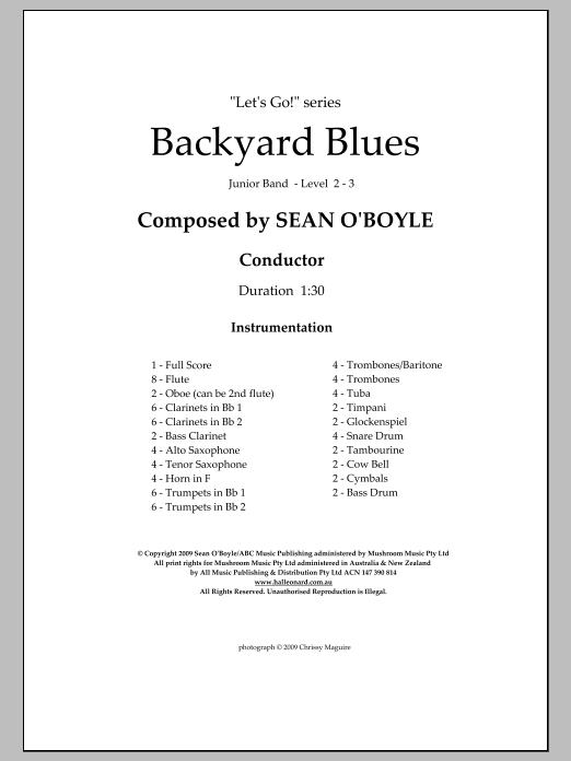 Sean O'Boyle Backyard Blues - Score Sheet Music Notes & Chords for Concert Band - Download or Print PDF