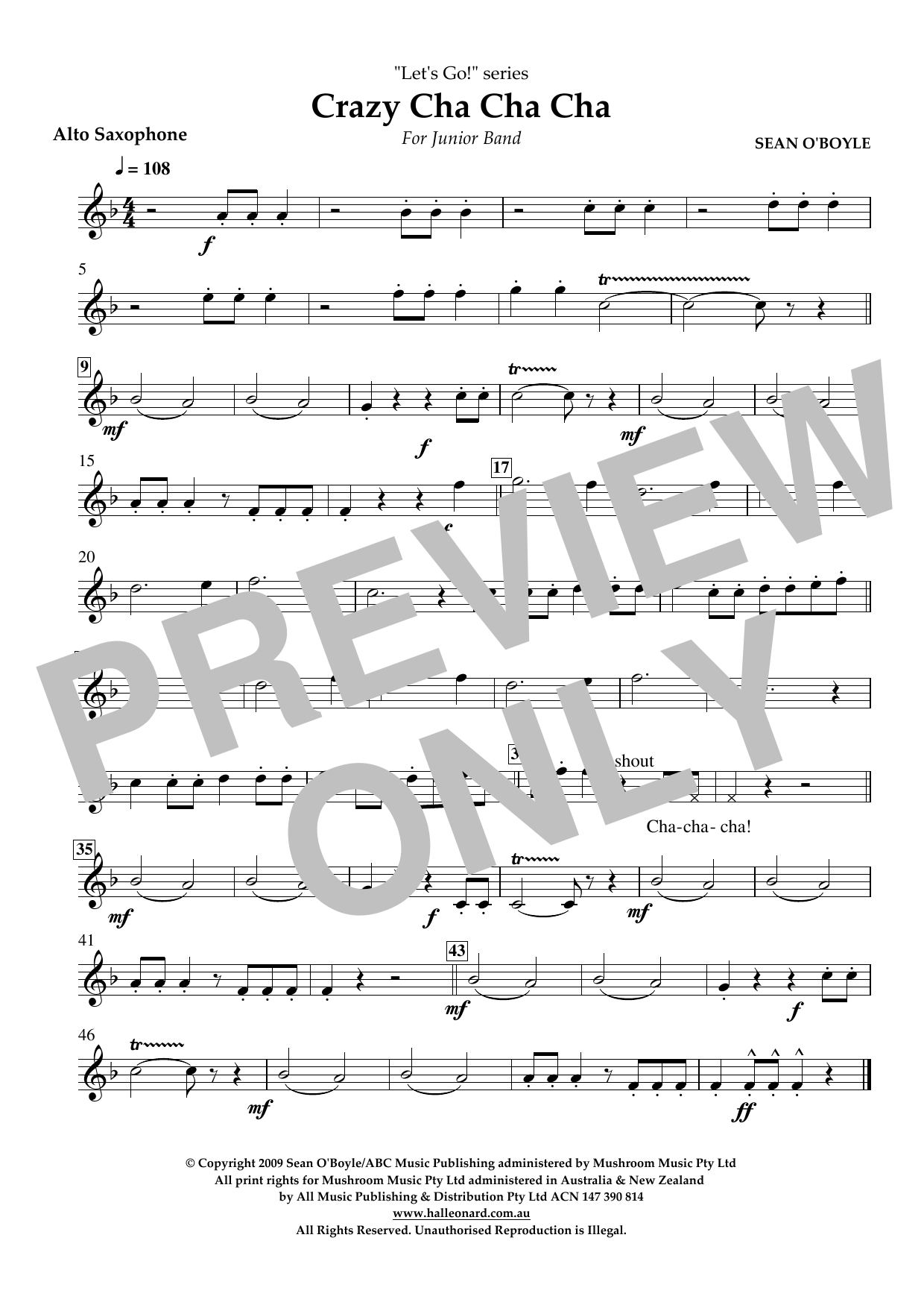 Sean O'Boyle Crazy Cha Cha Cha - Alto Saxophone Sheet Music Notes & Chords for Concert Band - Download or Print PDF