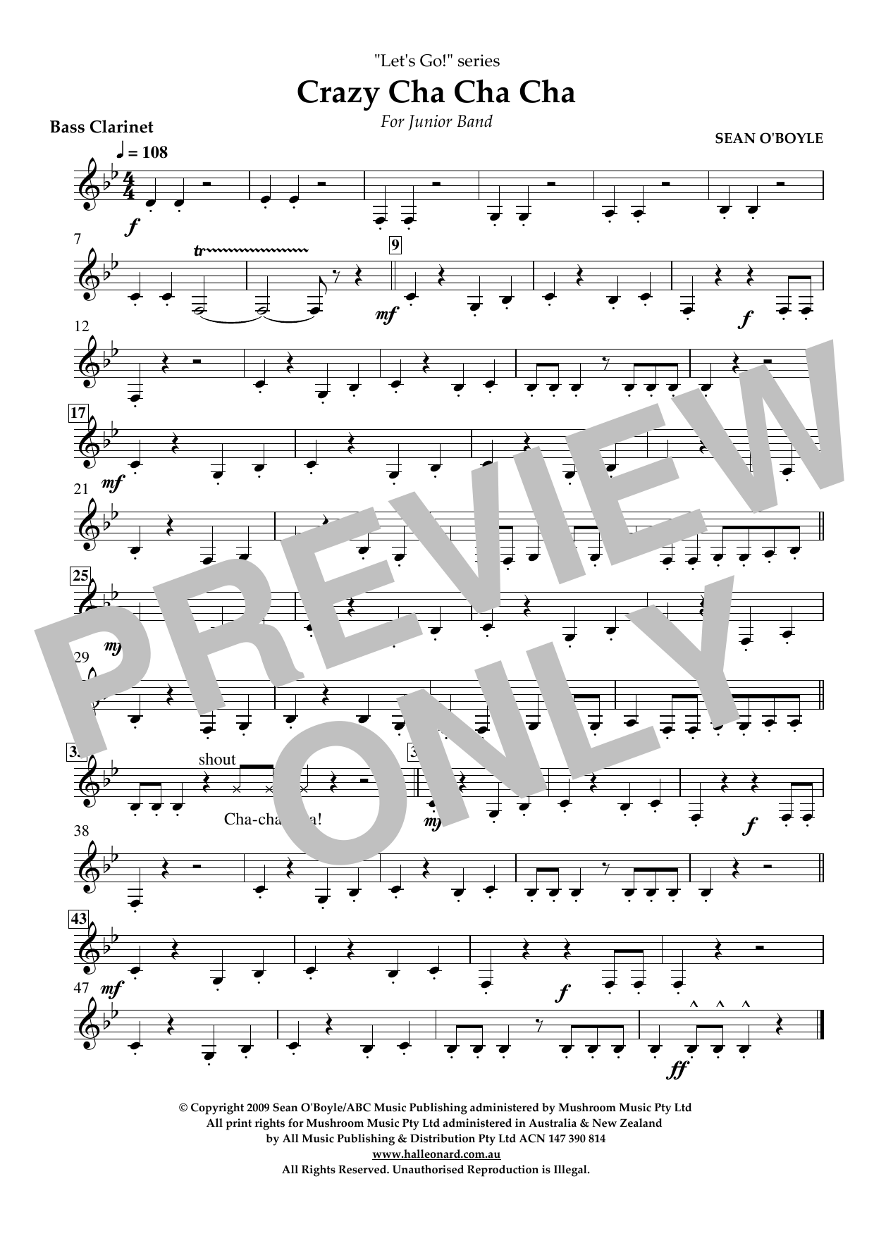 Sean O'Boyle Crazy Cha Cha Cha - Bass Clarinet Sheet Music Notes & Chords for Concert Band - Download or Print PDF
