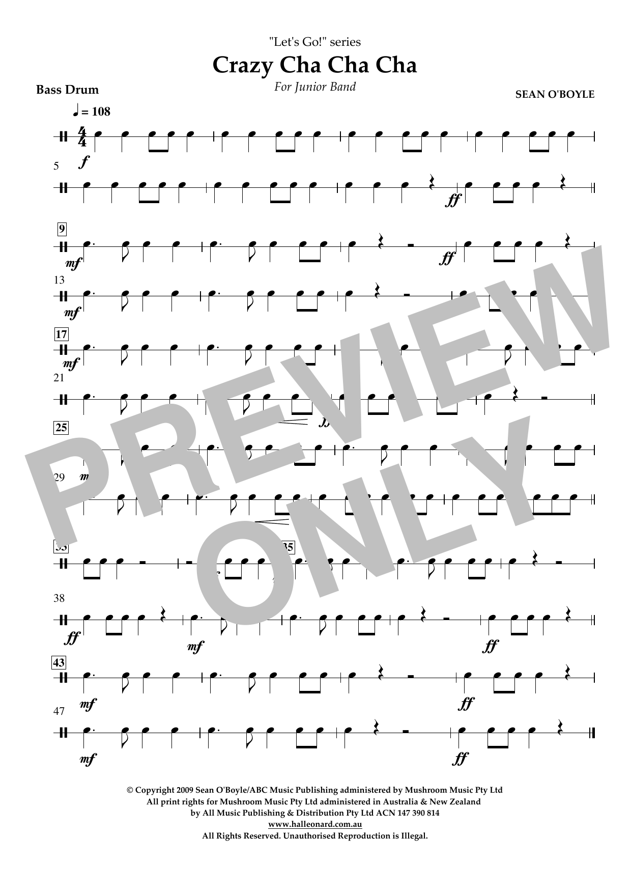 Sean O'Boyle Crazy Cha Cha Cha - Bass Drum Sheet Music Notes & Chords for Concert Band - Download or Print PDF