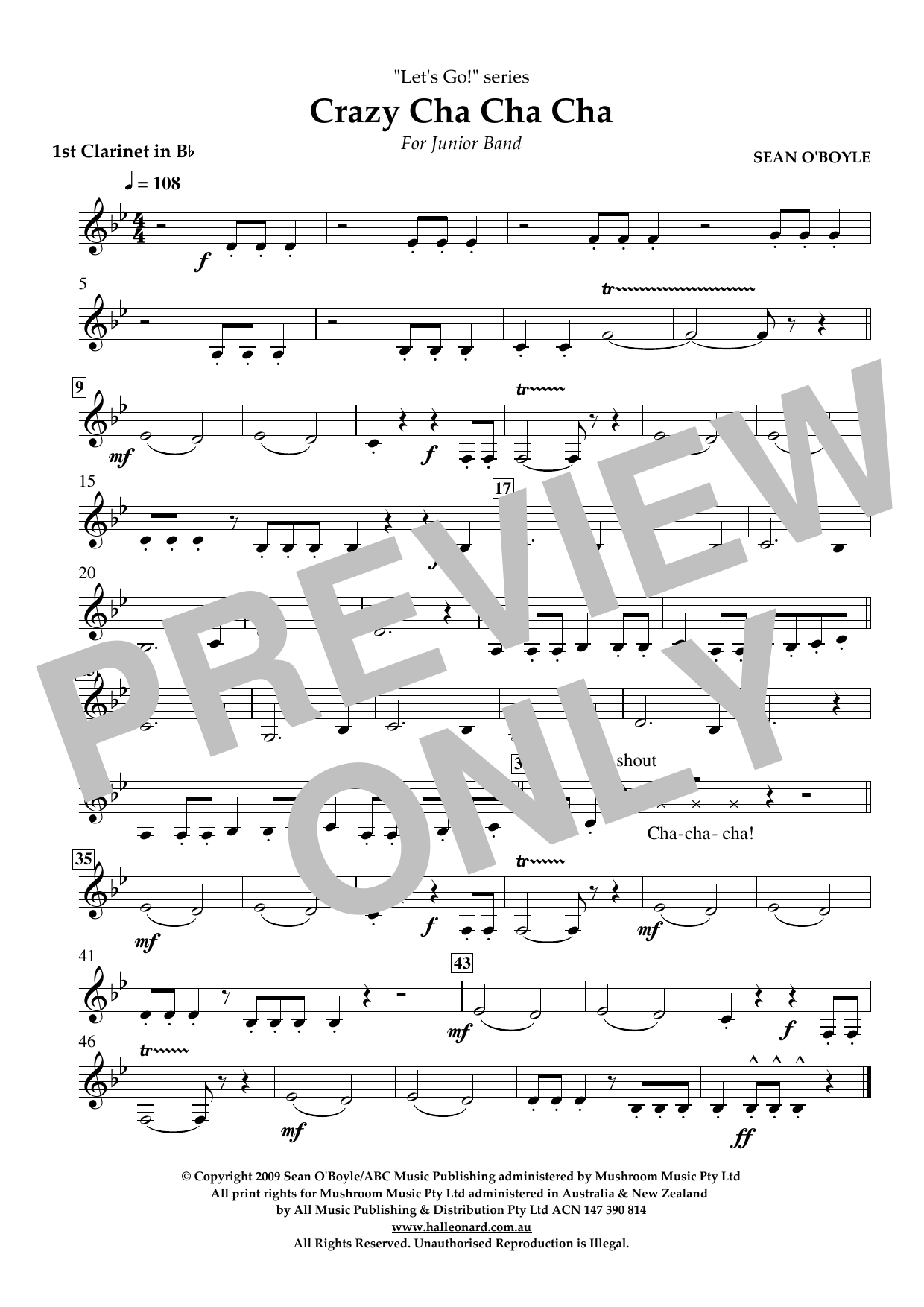 Sean O'Boyle Crazy Cha Cha Cha - Bb Clarinet 1 Sheet Music Notes & Chords for Concert Band - Download or Print PDF