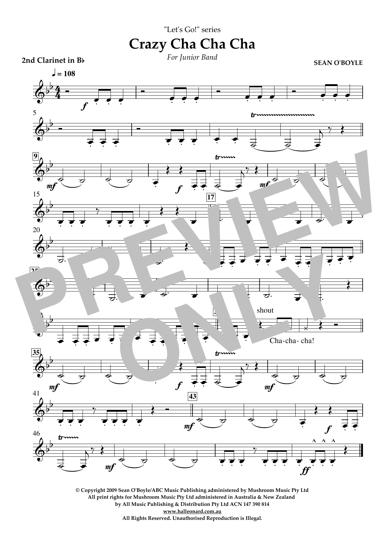 Sean O'Boyle Crazy Cha Cha Cha - Bb Clarinet 2 Sheet Music Notes & Chords for Concert Band - Download or Print PDF