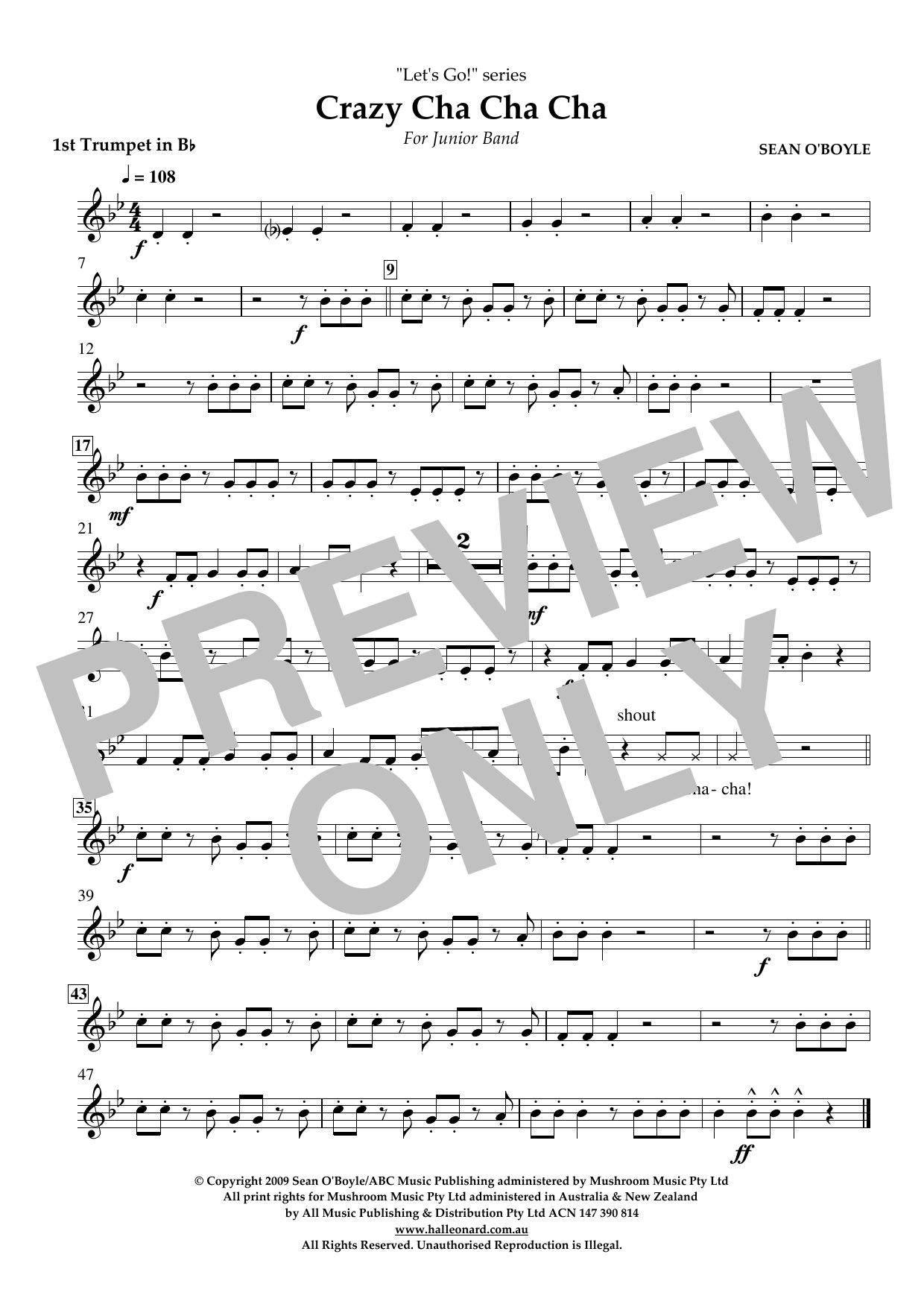 Sean O'Boyle Crazy Cha Cha Cha - Bb Trumpet 1 Sheet Music Notes & Chords for Concert Band - Download or Print PDF