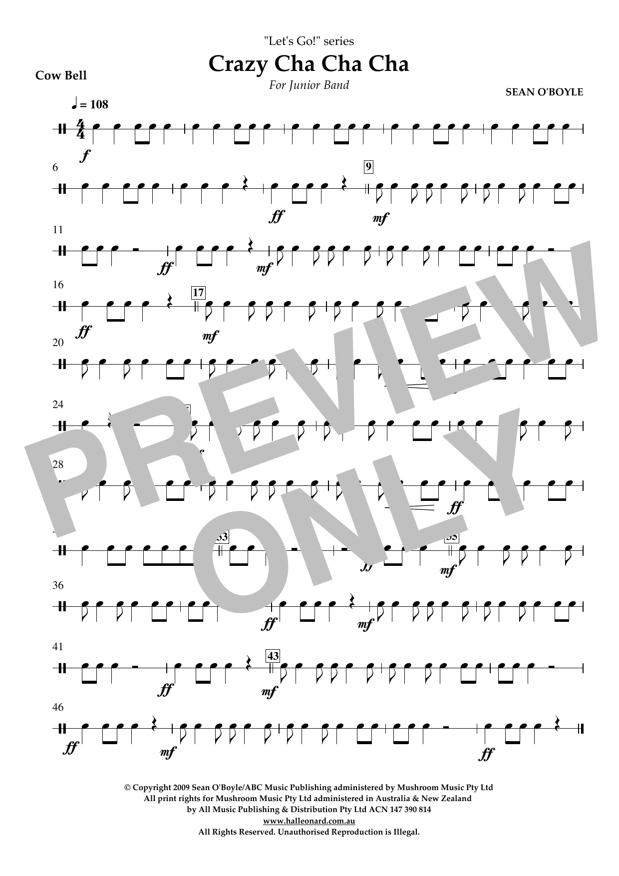 Sean O'Boyle Crazy Cha Cha Cha - Cowbell Sheet Music Notes & Chords for Concert Band - Download or Print PDF