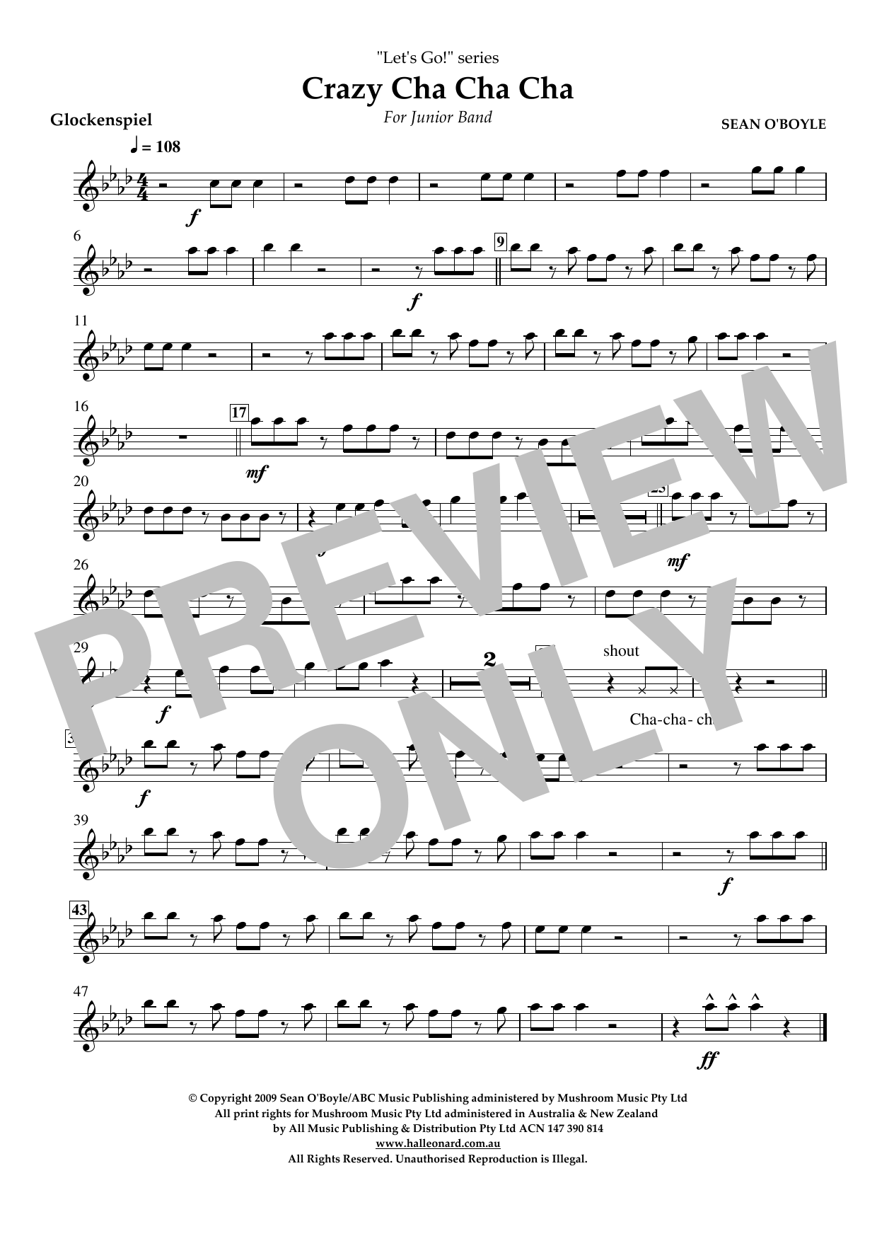 Sean O'Boyle Crazy Cha Cha Cha - Glockenspiel Sheet Music Notes & Chords for Concert Band - Download or Print PDF