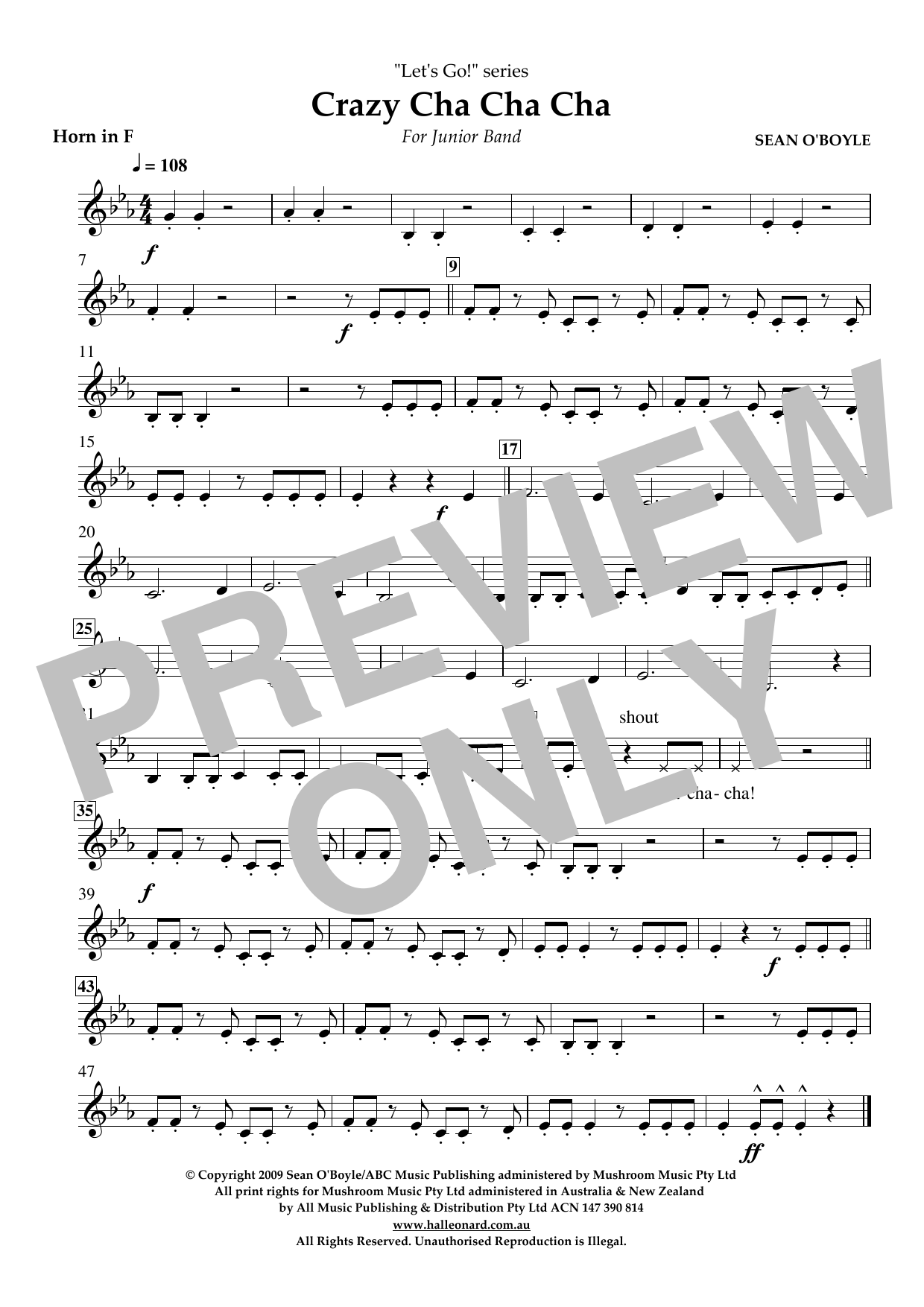 Sean O'Boyle Crazy Cha Cha Cha - Horn in F Sheet Music Notes & Chords for Concert Band - Download or Print PDF