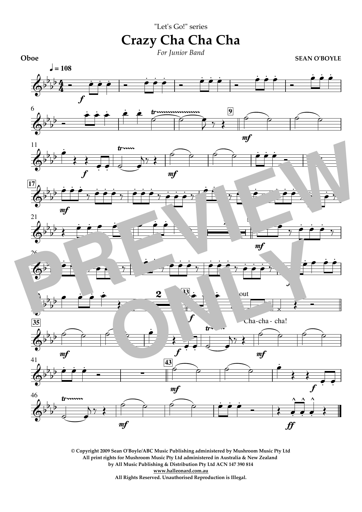 Sean O'Boyle Crazy Cha Cha Cha - Oboe Sheet Music Notes & Chords for Concert Band - Download or Print PDF