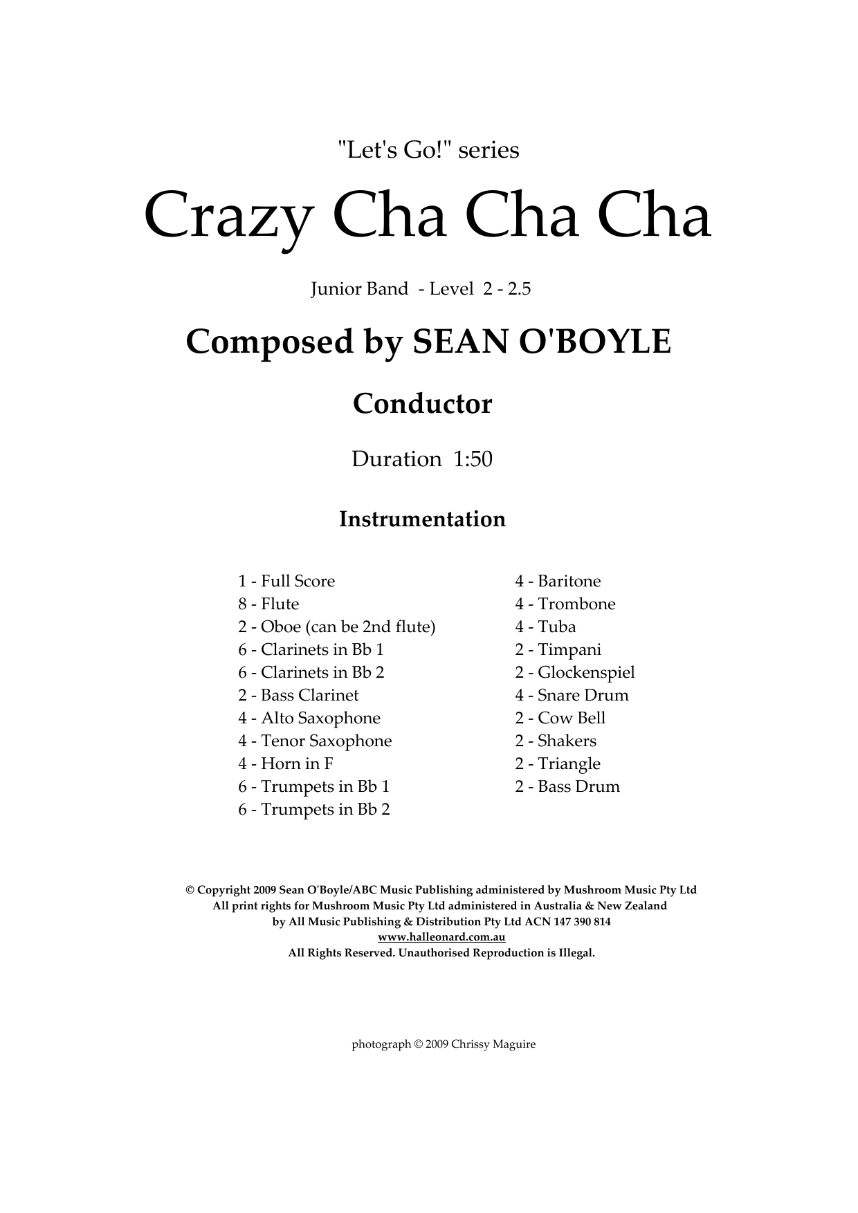 Sean O'Boyle Crazy Cha Cha Cha - Score Sheet Music Notes & Chords for Concert Band - Download or Print PDF
