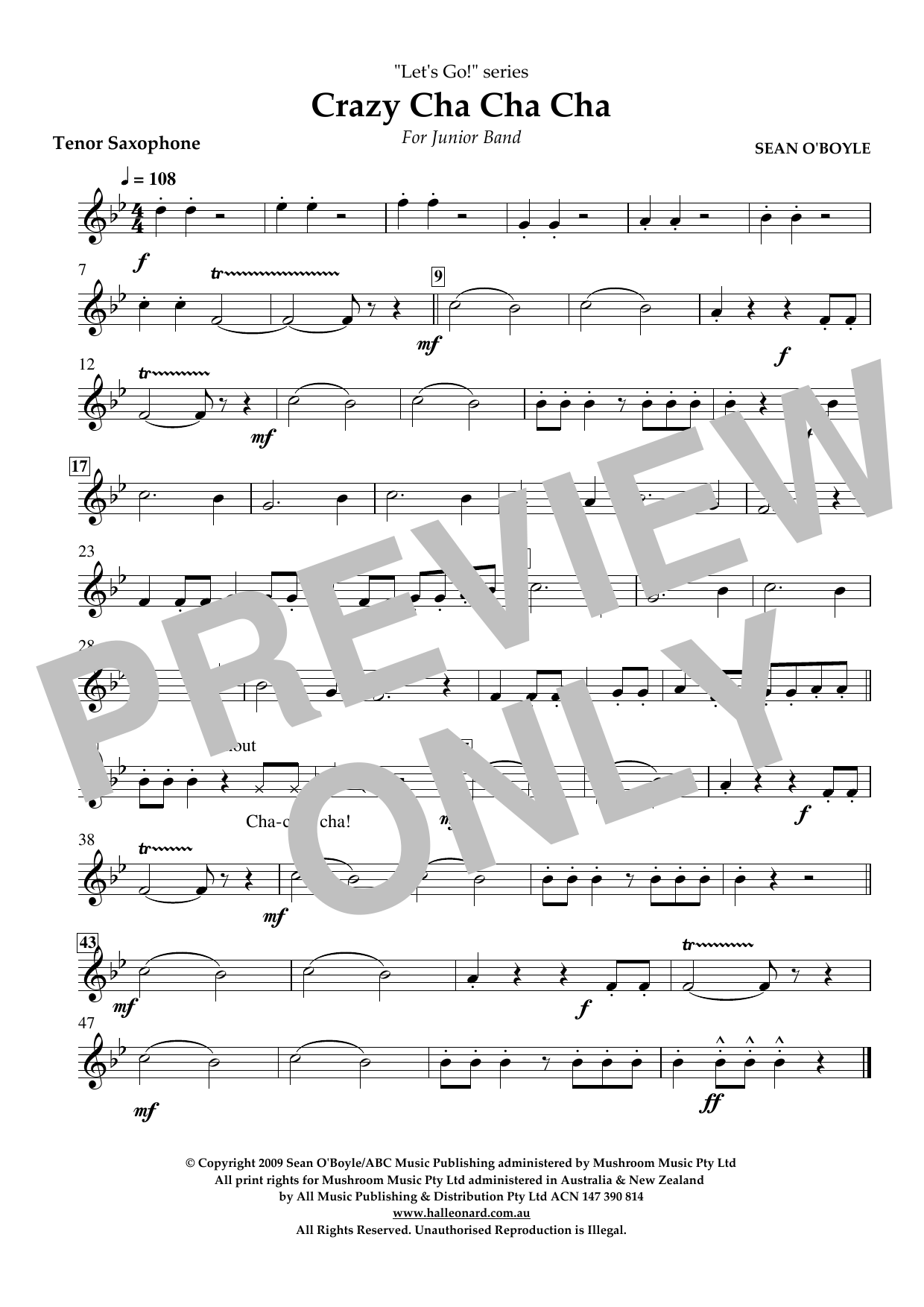 Sean O'Boyle Crazy Cha Cha Cha - Tenor Saxophone Sheet Music Notes & Chords for Concert Band - Download or Print PDF