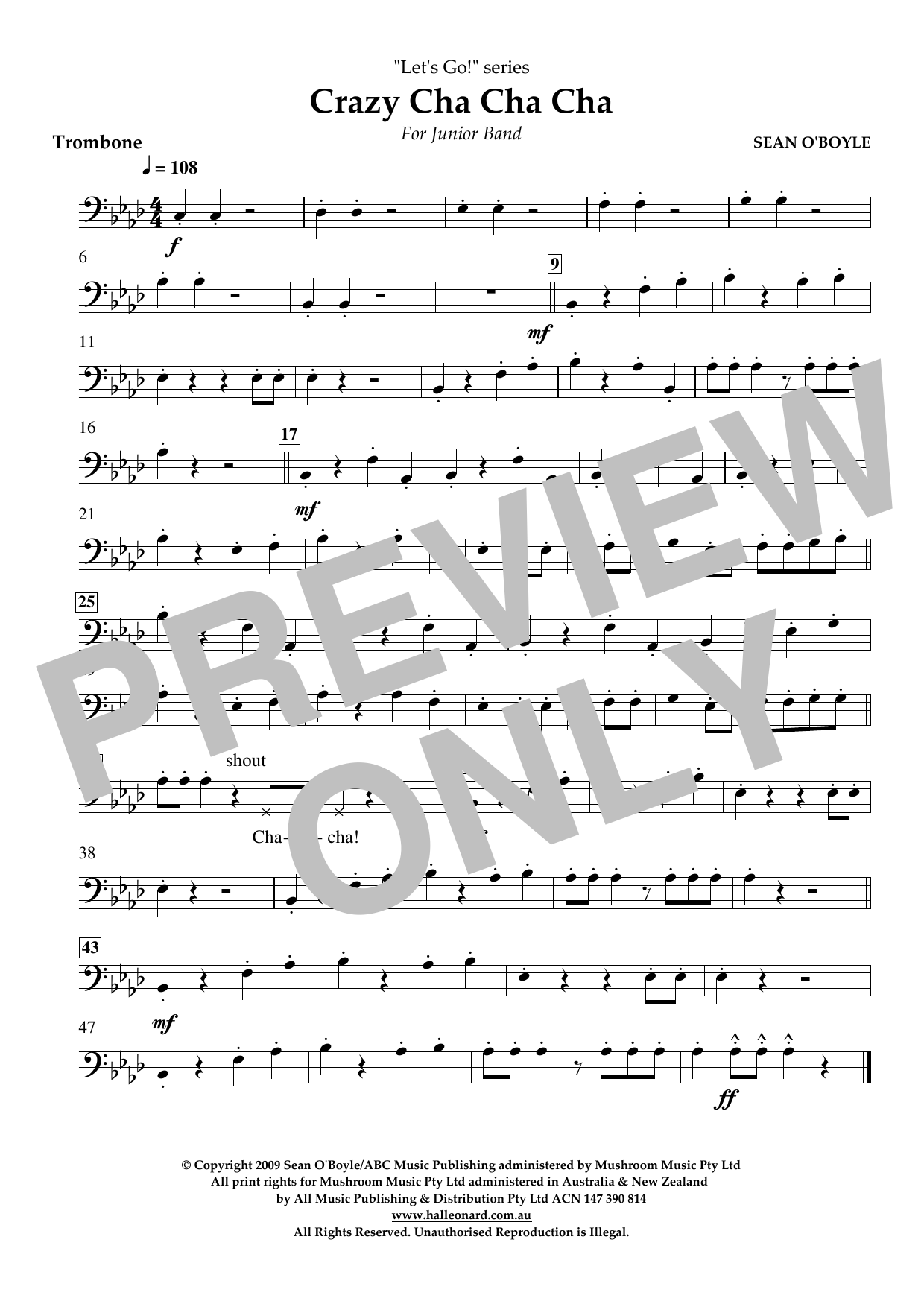 Sean O'Boyle Crazy Cha Cha Cha - Trombone Sheet Music Notes & Chords for Concert Band - Download or Print PDF