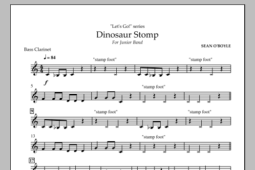 Sean O'Boyle Dinosaur Stomp - Bass Clarinet Sheet Music Notes & Chords for Concert Band - Download or Print PDF