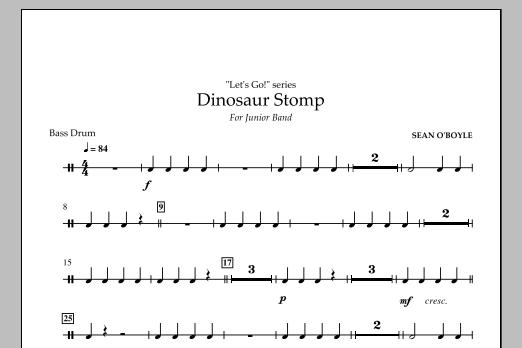 Sean O'Boyle Dinosaur Stomp - Bass Drum Sheet Music Notes & Chords for Concert Band - Download or Print PDF