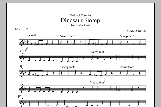 Sean O'Boyle Dinosaur Stomp - Horn in F Sheet Music Notes & Chords for Concert Band - Download or Print PDF