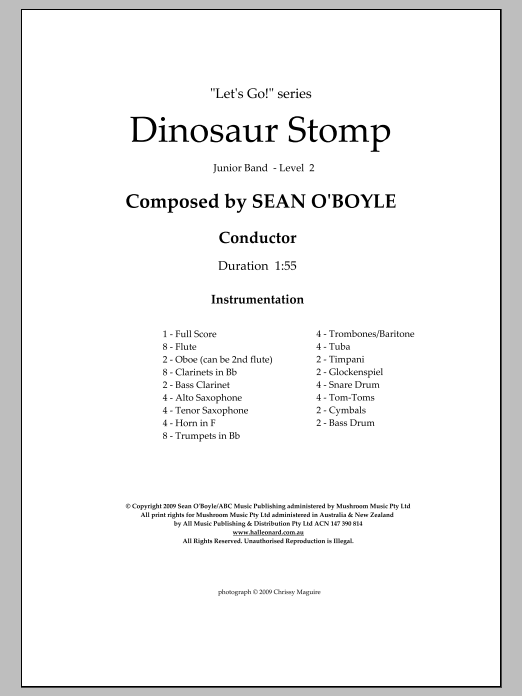 Sean O'Boyle Dinosaur Stomp - Score Sheet Music Notes & Chords for Concert Band - Download or Print PDF