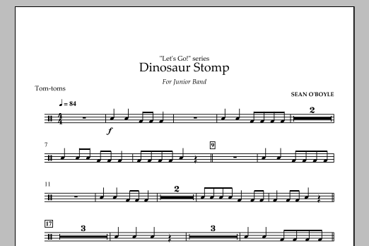 Sean O'Boyle Dinosaur Stomp - Tom Toms Sheet Music Notes & Chords for Concert Band - Download or Print PDF