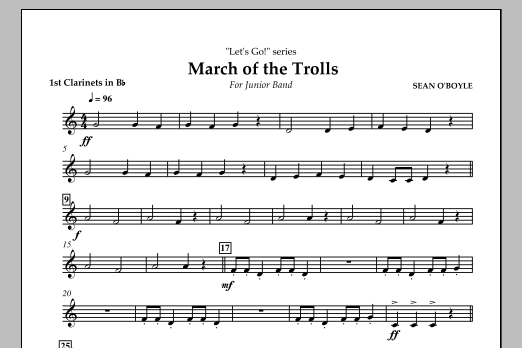 Sean O'Boyle March of the Trolls - Bb Clarinet 1 Sheet Music Notes & Chords for Concert Band - Download or Print PDF