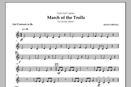 Sean O'Boyle March of the Trolls - Bb Clarinet 2 Sheet Music Notes & Chords for Concert Band - Download or Print PDF