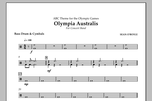 Sean O'Boyle Olympia Australis (Concert Band) - Bass Drum & Cymbals Sheet Music Notes & Chords for Concert Band - Download or Print PDF