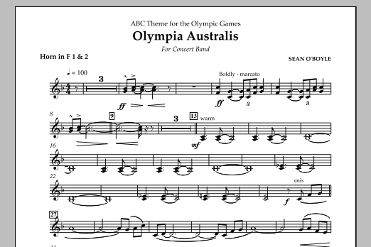 Sean O'Boyle Olympia Australis (Concert Band) - Horn 1 in F Sheet Music Notes & Chords for Concert Band - Download or Print PDF