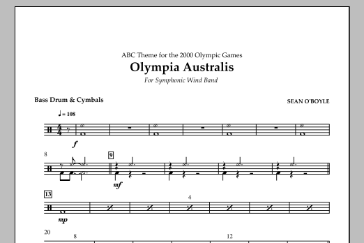 Sean O'Boyle Olympia Australis (Symphonic Wind Band) - Bass Drum & Cymbals Sheet Music Notes & Chords for Concert Band - Download or Print PDF