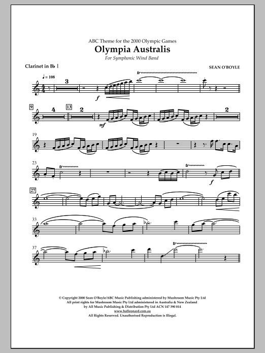 Sean O'Boyle Olympia Australis (Symphonic Wind Band) - Bb Clarinet 1 Sheet Music Notes & Chords for Concert Band - Download or Print PDF